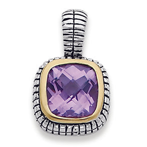 Sterling Silver Gold-Plated Antiqued Purple CZ Pendant