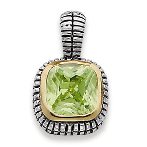 Sterling Silver Gold-Plated Antiqued Light Green CZ Pendant