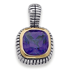 Sterling Silver Gold-Plated Antiqued Purple CZ Pendant