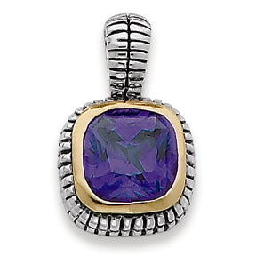 Sterling Silver Gold-Plated Antiqued Purple CZ Pendant