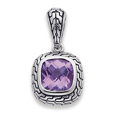 Sterling Silver Antiuqed Purple CZ Pendant