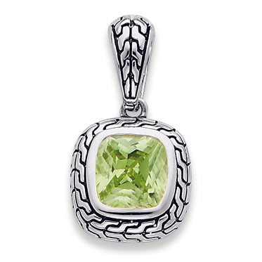 Sterling Silver Antiuqed Light Green CZ Pendant