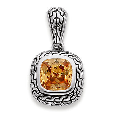 Sterling Silver Antiuqed Champagne CZ Pendant