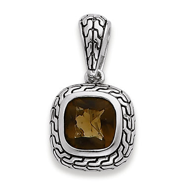 Sterling Silver Antiuqed Brown CZ Pendant