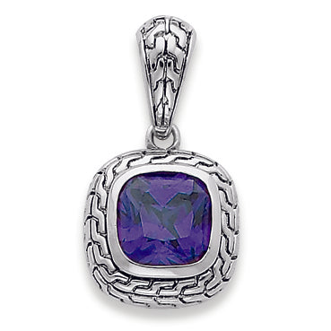 Sterling Silver Antiuqed Purple CZ Pendant