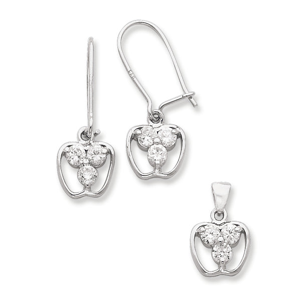 Sterling Silver CZ Apple Pendant & Earring Set