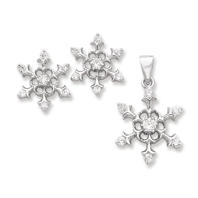 Sterling Silver CZ Snowflake Pendant & Earring Set