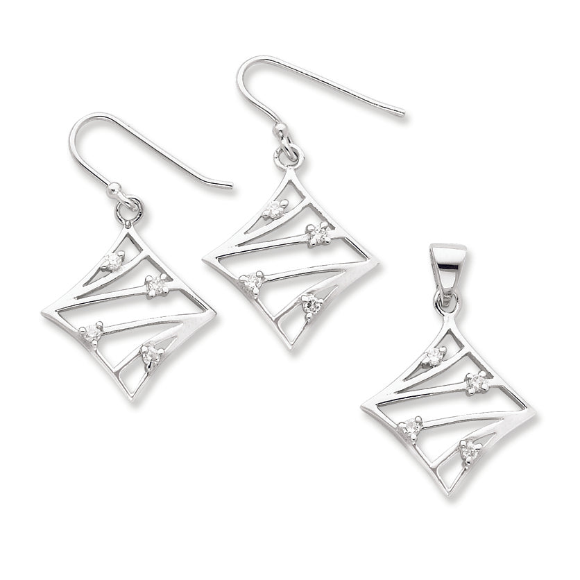 Sterling Silver CZ Wire Earrings and Pendant Set