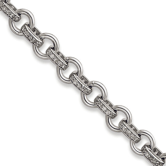 Sterling Silver 7in Alternating Polished and CZ Bracelet