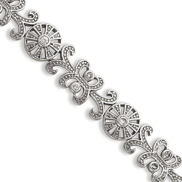 Sterling Silver 7in Fancy White CZ Bracelet