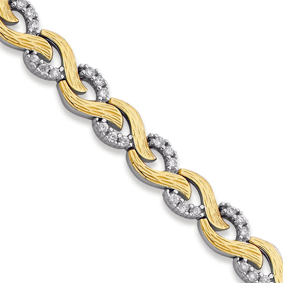 Sterling Silver & Vermeil CZ Textured Leaves Bracelet