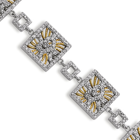 Sterling Silver & Vermeil CZ Filigree Squares Bracelet