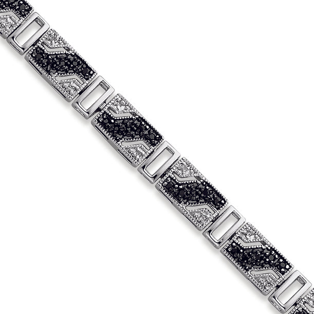 Sterling Silver 7in Black and White CZ Bracelet