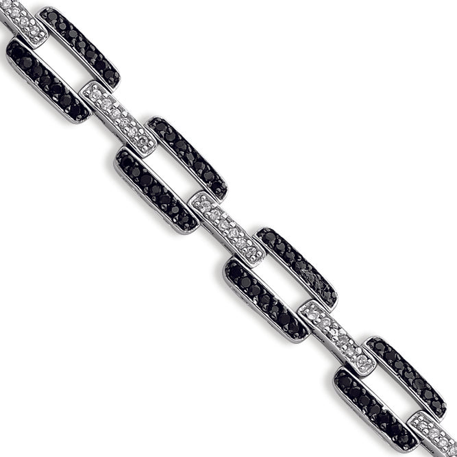 Sterling Silver 7.5in Single Line White CZ & Double Line Black CZ Bracelet