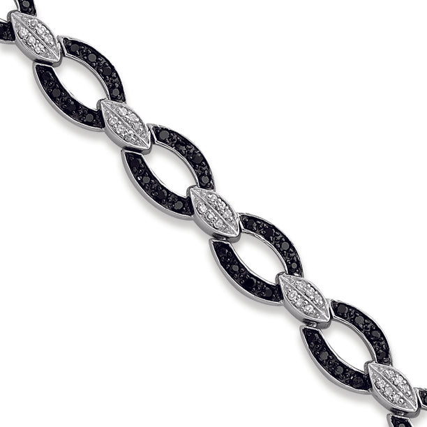 Sterling Silver 7.5in Black and White CZ Circle and Bar Link Bracelet