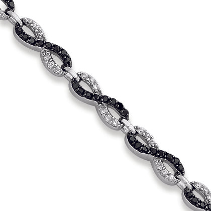 Sterling Silver 7.5in Black and White CZ Small Link Bracelet