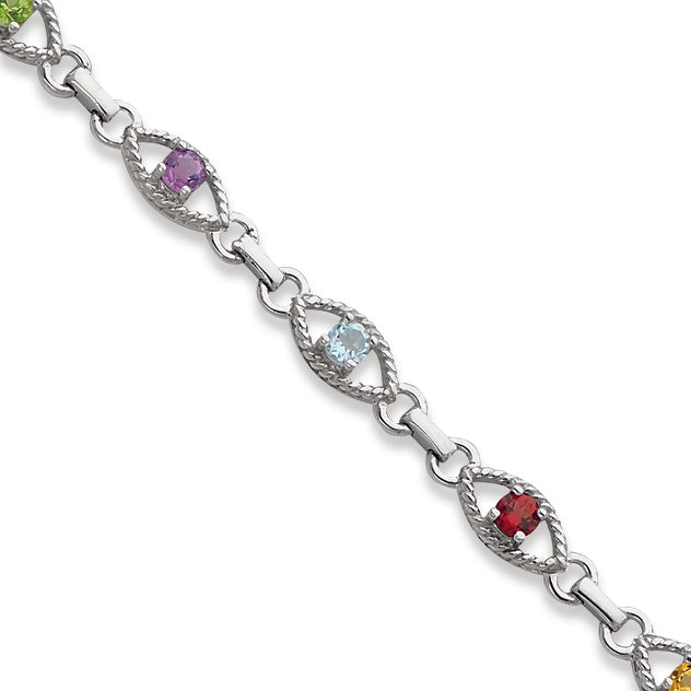 Sterling Silver 7in Multicolor Gems Link Bracelet