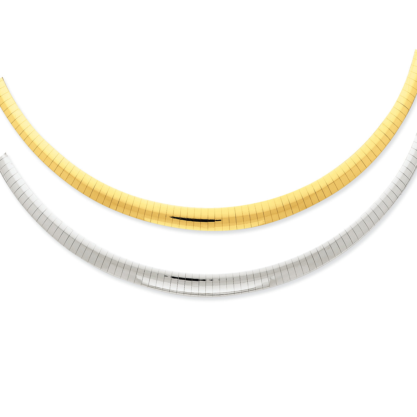14K Gold Two-tone 3-6mm Graduated Domed Reversible Omega Necklace 17 Inches