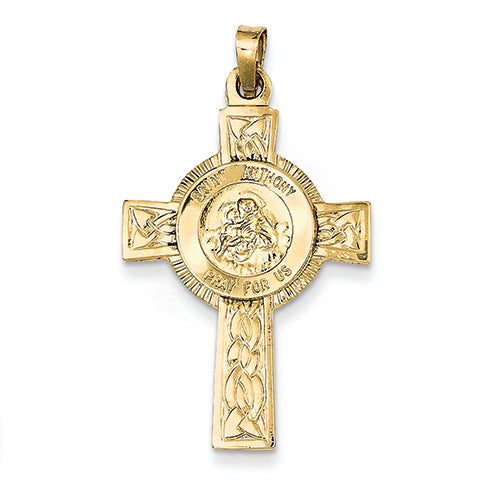 14K Gold Cross with St Anthony Medal Pendant