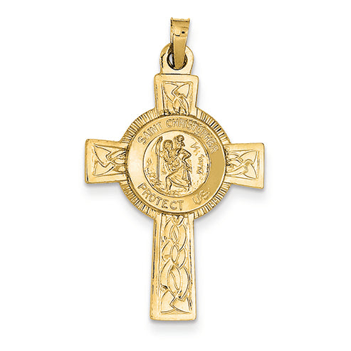 14K Gold Cross with St. Christopher Medal Pendant