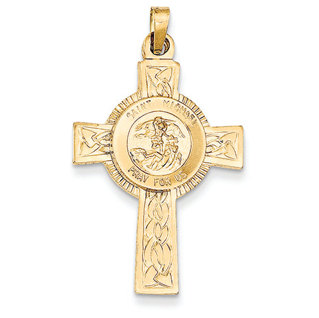 14K Gold Cross with St. Michael Medal Pendant