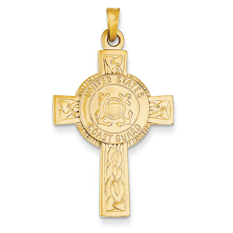 14K Gold Cross with Coast Guard Insignia Pendant