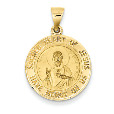 14K Gold Sacred Heart of Jesus Medal Round Pendant