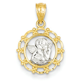 14K Gold & Rhodium Framed Cherub Pendant