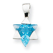 14K White Gold Blue Topaz Star of David Pendant