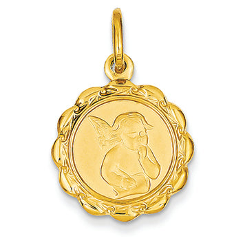 14K Gold Satin & Polished Angel Charm