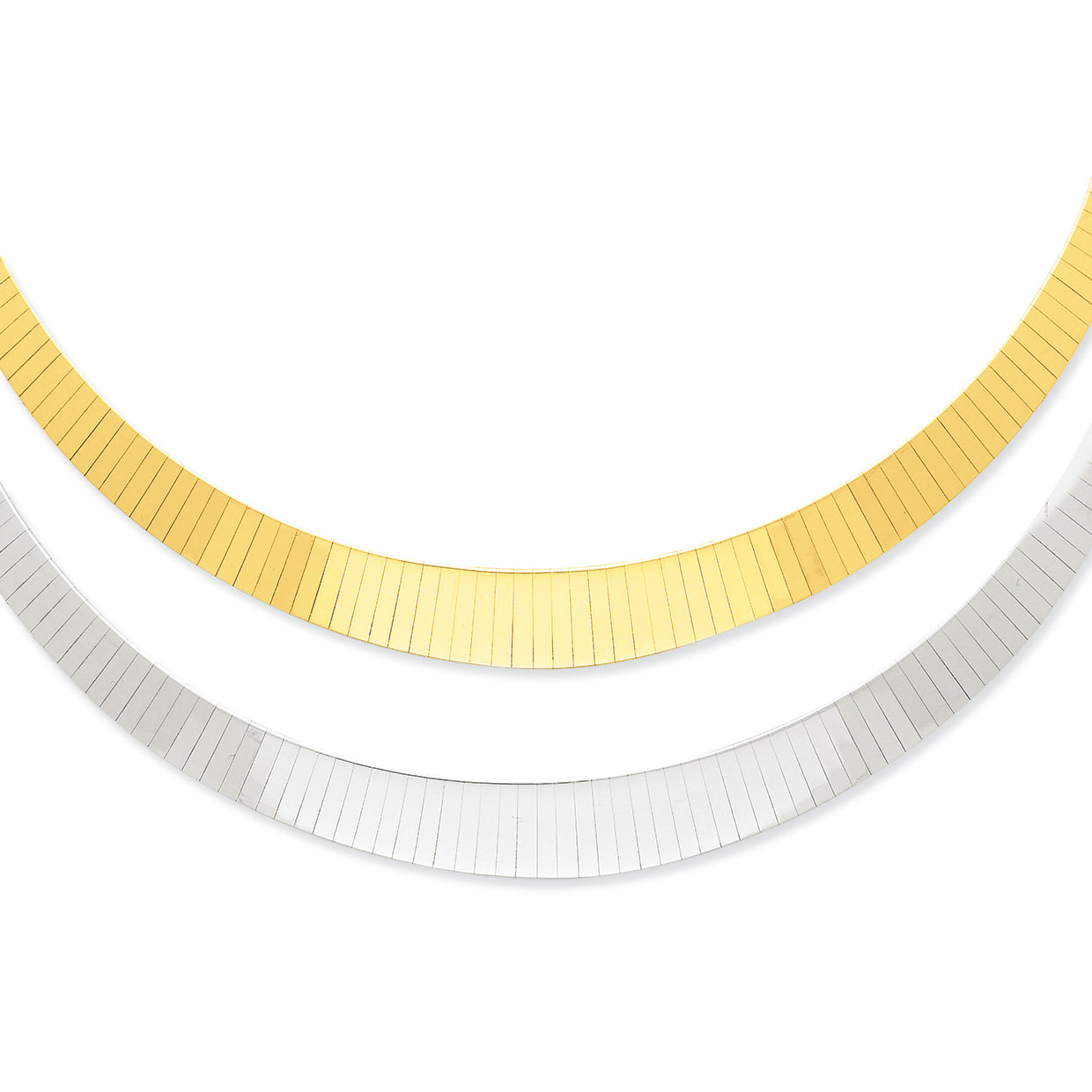 14K Gold Two-tone 4-10mm Graduated Flat Reversible Omega Necklace 17 Inches