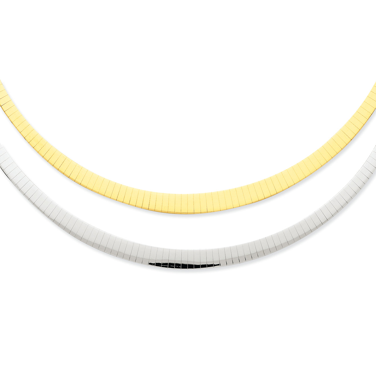 14K Gold Two-tone 3-6mm Graduated Flat Reversible Omega Necklace 17 Inches