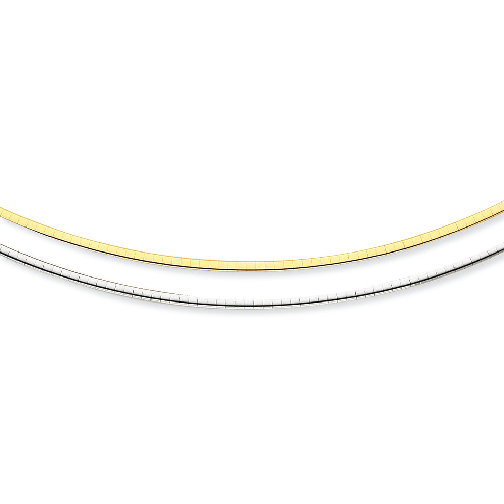 14K Gold Two-tone Reversible 2mm Omega Necklace 18 Inches