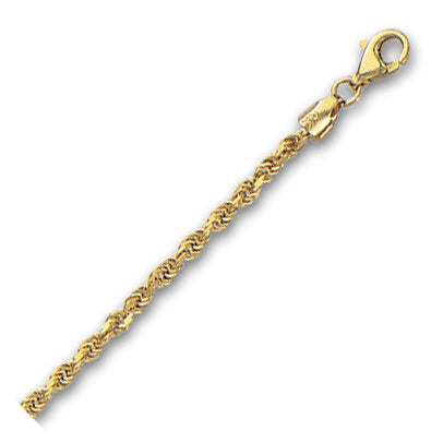 14K Solid Yellow Gold Solid Diamond Cut Rope 2.75mm thick 18 Inches