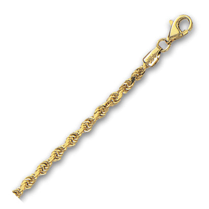 14K Solid Yellow Gold Solid Diamond Cut Rope 3mm thick 24 Inches