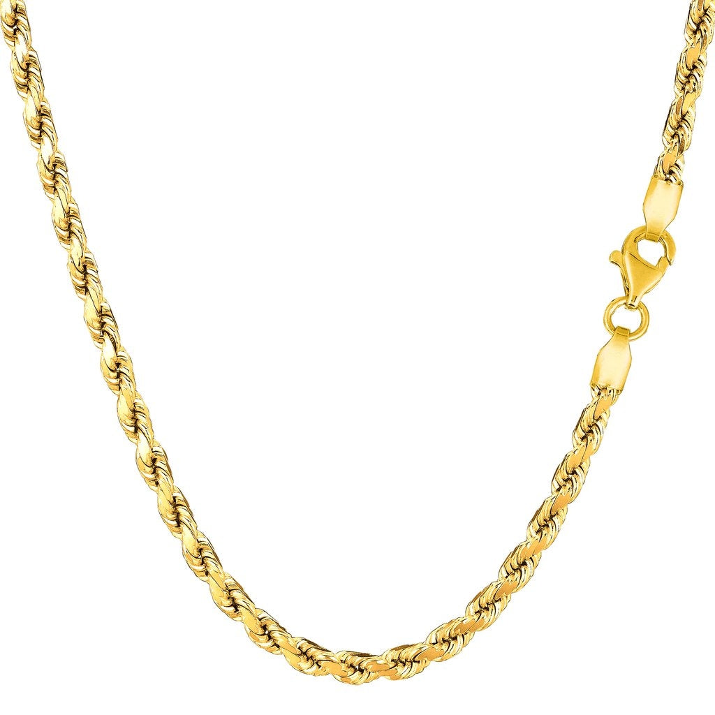 10K Solid Yellow Gold Solid Diamond Cut Rope 3.5mm thick 18 Inches