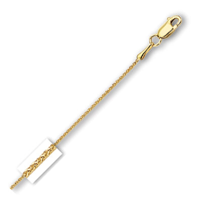 14K Solid Yellow Gold Round Wheat Chain 0.9mm thick 16 Inches