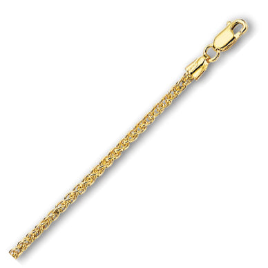 14K Solid Yellow Gold Round Wheat Chain 2.1mm thick 22 Inches