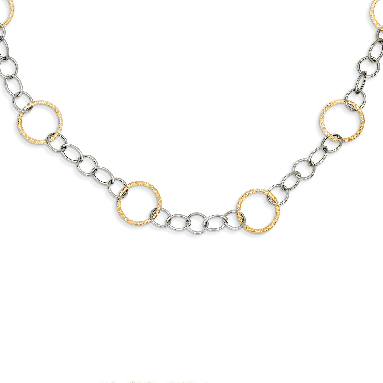 14K Gold Two-Tone Fancy Circle Necklace 24 Inches