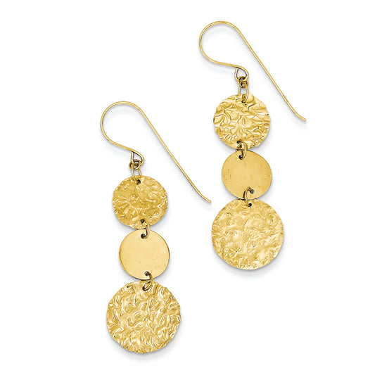 14K Gold 3-Tier Circle Drop Dangle Earring