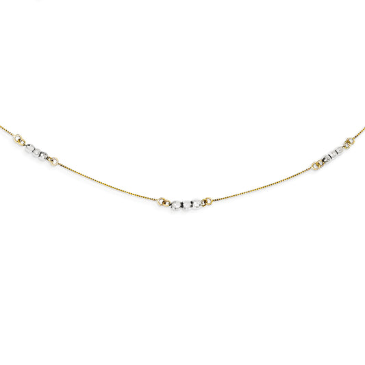 14K Gold Two-Tone Mirror Beaded Necklace 18 Inches