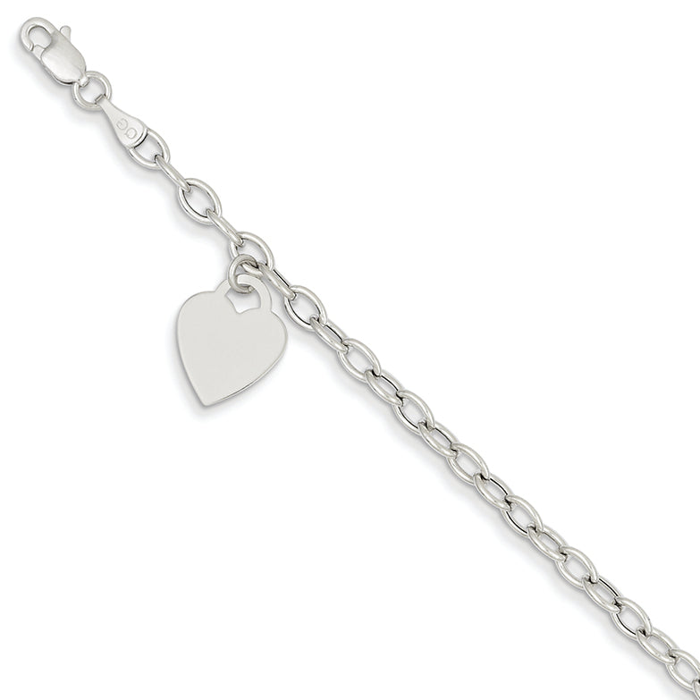 14K White Gold Dangle Heart Bracelet 7.5 Inches