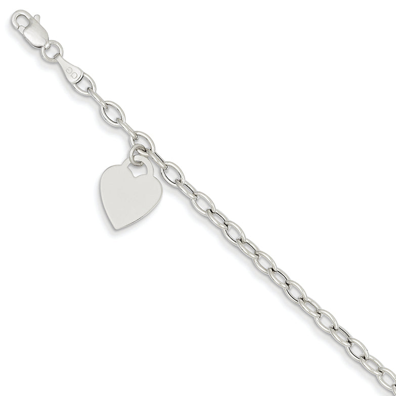 14K White Gold Dangle Heart Bracelet 8.5 Inches