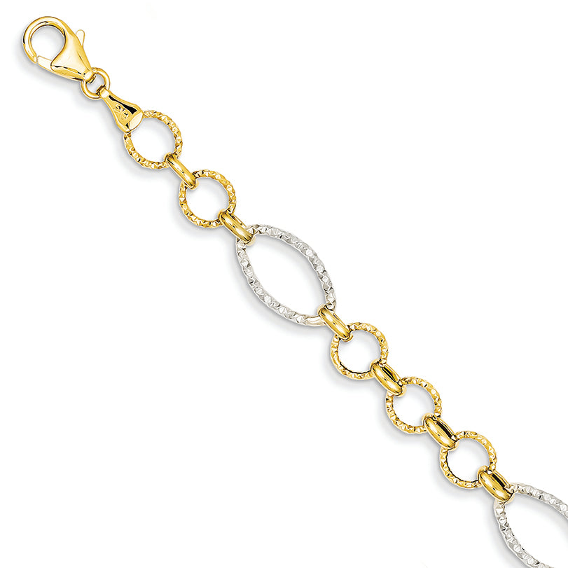 14K Gold Two-tone Round & Oval Link Bracelet 7.5 Inches