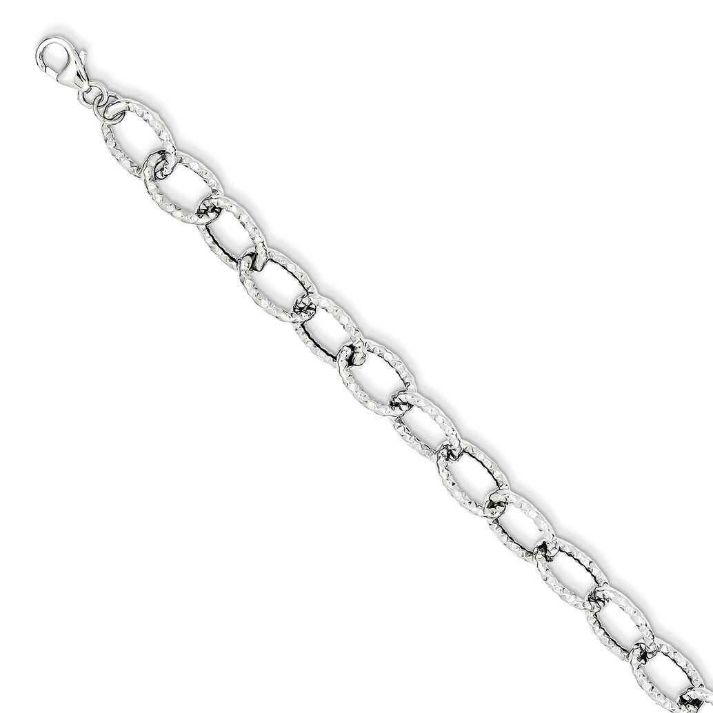 14K White Gold Diamond-cut Oval Link Bracelet 7.5 Inches
