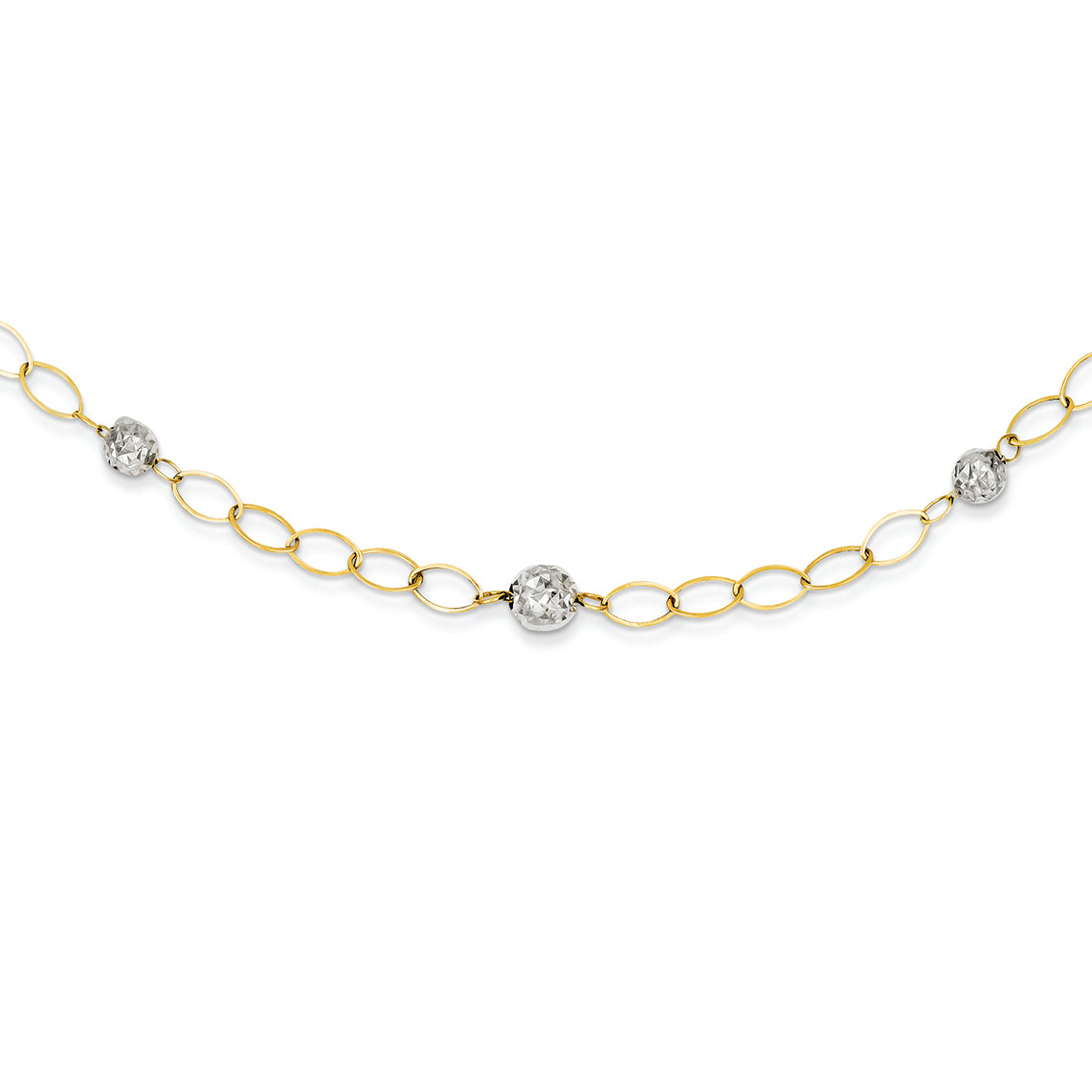14K Gold Yellow and White Gold Bead Necklace 18 Inches