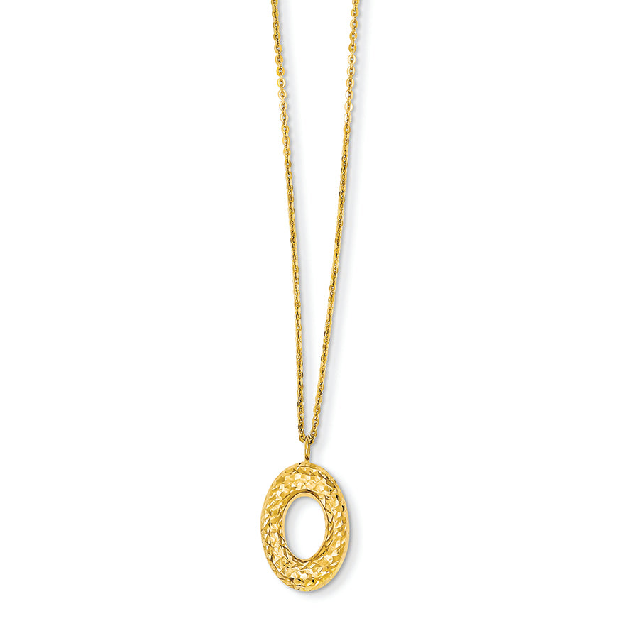 14K Gold Yellow Gold Puff Oval Necklace 18 Inches