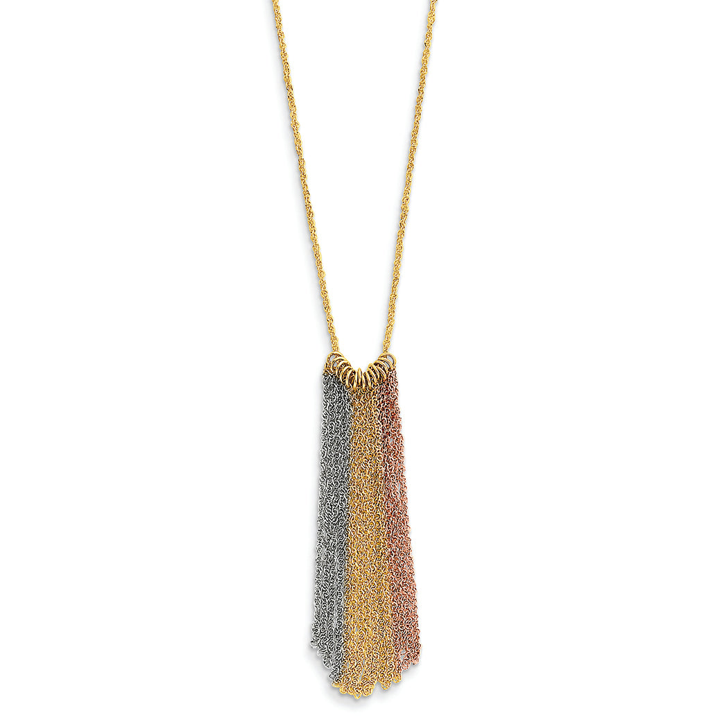 14K Gold Tri-color Dangle Chain with 2in ext Necklace 16 Inches