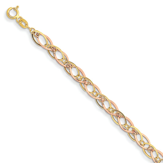 14K Gold Two-tone Oval Link Bracelet 7.25 Inches