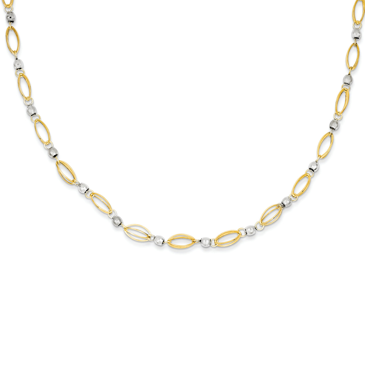 14K Gold Two-tone Bead & Oval Design Necklace 18 Inches